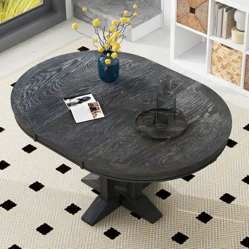 Farmhouse Dining Table Extendable Round Table for Kitchen, Dining Room