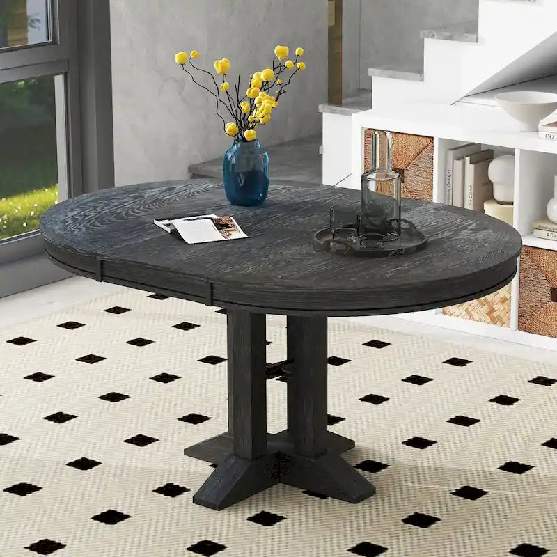 Farmhouse Dining Table Extendable Round Table for Kitchen, Dining Room