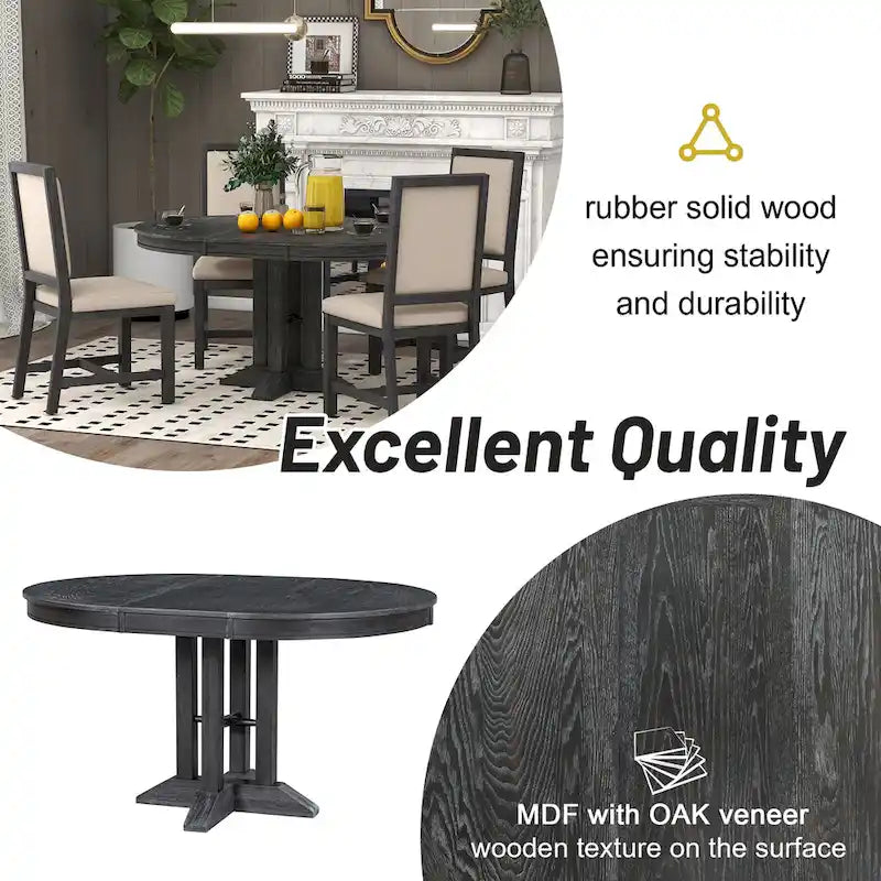 Farmhouse Dining Table Extendable Round Table for Kitchen, Dining Room