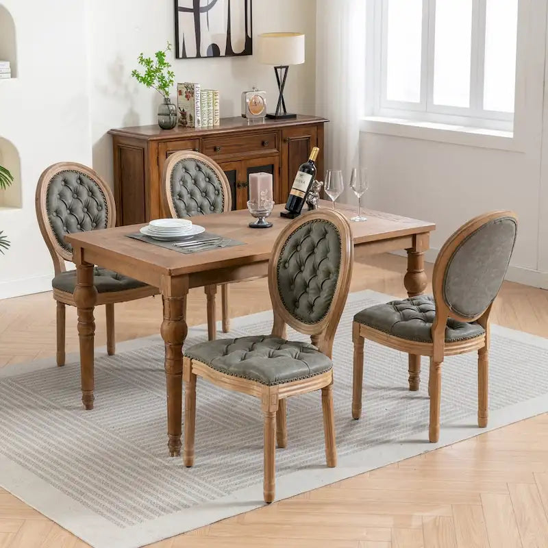 Mid-century Modern Dining Chairs Set of 4, PU Leather High-end Tufted Dining Room Chair with Nailhead Trim Solid Wood Legs