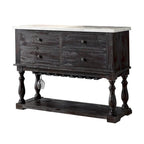 Four Drawers Wooden Server with Marble Top, White and Brown