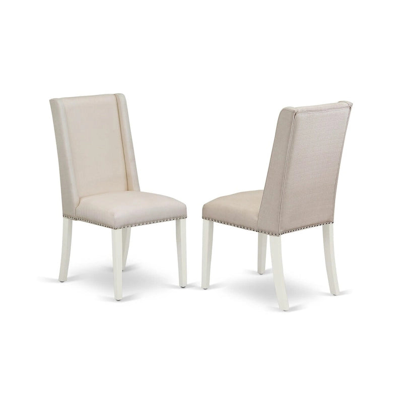 East West Furniture 9 Piece Kitchen Table Set- an Oval Dining Table and 8 Cream Linen Fabric Parson Chairs, Linen White