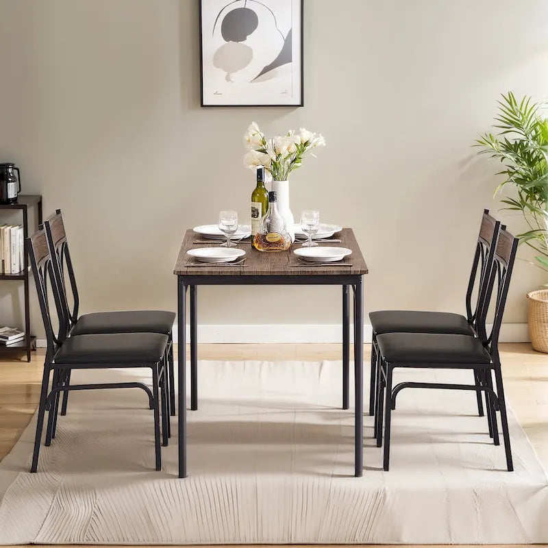 Javlergo Modern 5-pieces Dining Table Set with 4 Chairs, Kitchen Dining Room Table Set for 4, Brown