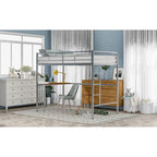 Metal Loft Bed with Desk, Ladder and Guardrails