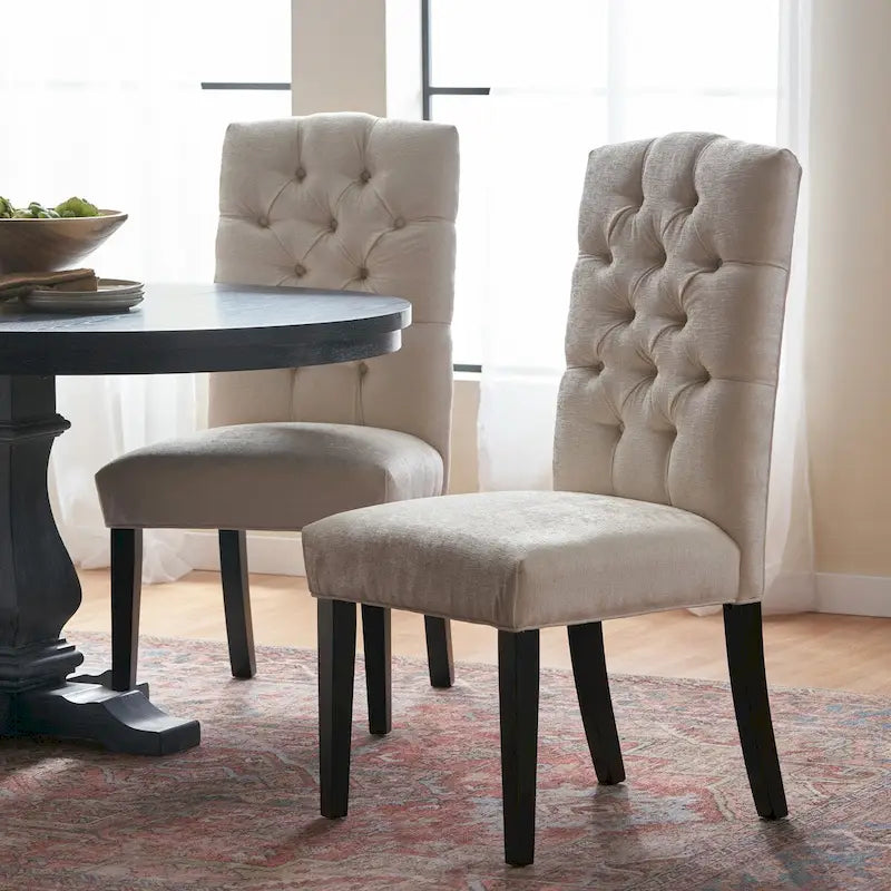 Set of 2 Fabric Upholstered Dining Chairs with Wood Legs