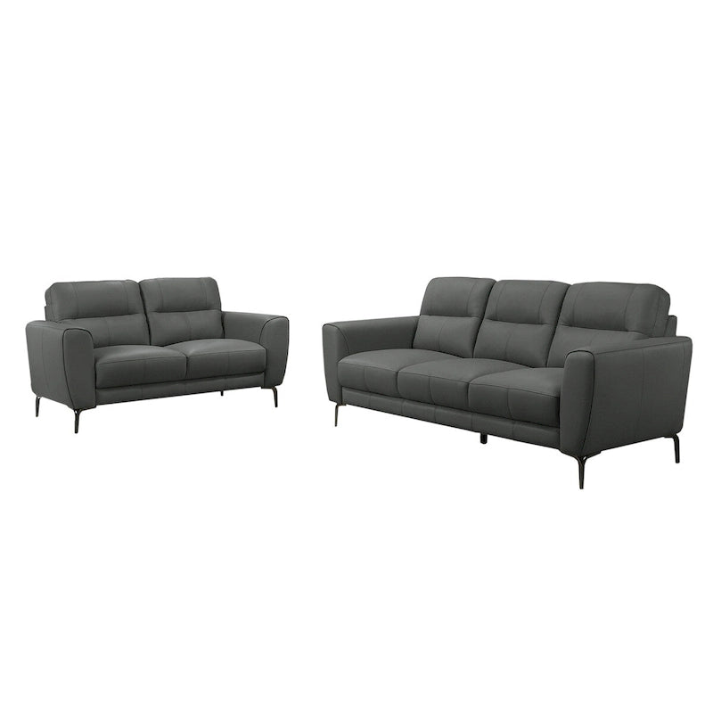 2 Piece Faux Leather Sofa Set with Triangular Chrome Legs