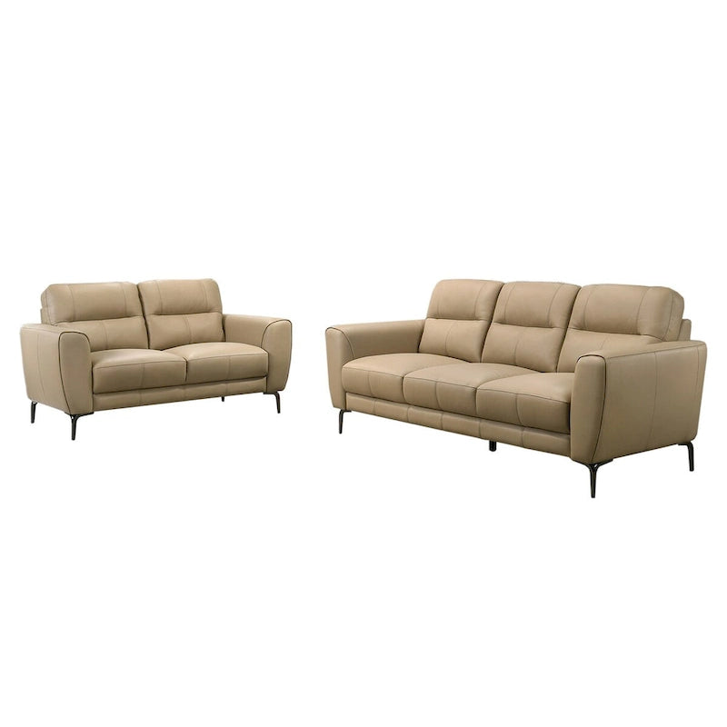 2 Piece Faux Leather Sofa Set with Triangular Chrome Legs