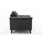 Sen 37 Inch Accent Sofa Chair, Tufted Arms, Padded, Gray Linen, Solid Wood