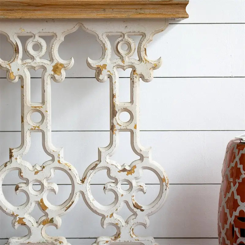 Vintage Wood Console Table with Brown Top