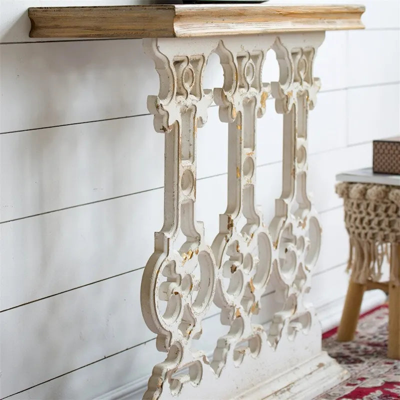 Vintage Wood Console Table with Brown Top