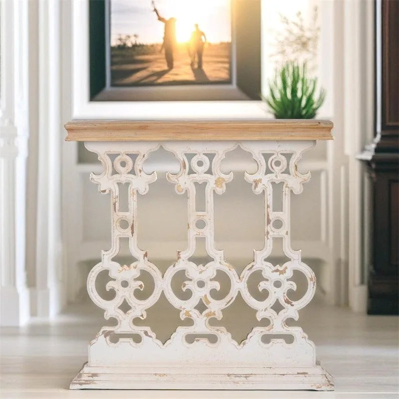 Vintage Wood Console Table with Brown Top
