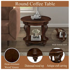 22 Retro Round End Table,Solid Wood Sofa Side Table with Shelf,Living Room Corner Table Easy Assemble