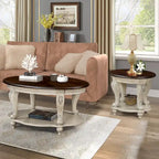 22 Retro Round End Table,Solid Wood Sofa Side Table with Shelf,Living Room Corner Table Easy Assemble