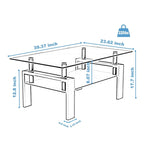 Rectangle Walnut Glass Coffee Table, Clear Coffee Table, Modern Side Center Tables for Living Room, Living Room Furniture