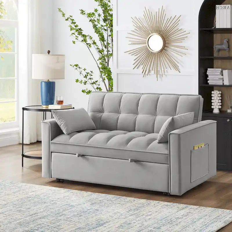 Convertible Loveseat with Adjustable Backrest and Storage Pockets