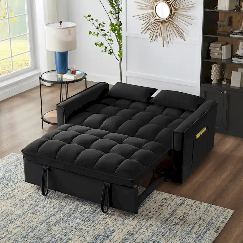 Convertible Loveseat with Adjustable Backrest and Storage Pockets