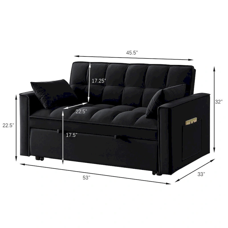 Convertible Loveseat with Adjustable Backrest and Storage Pockets