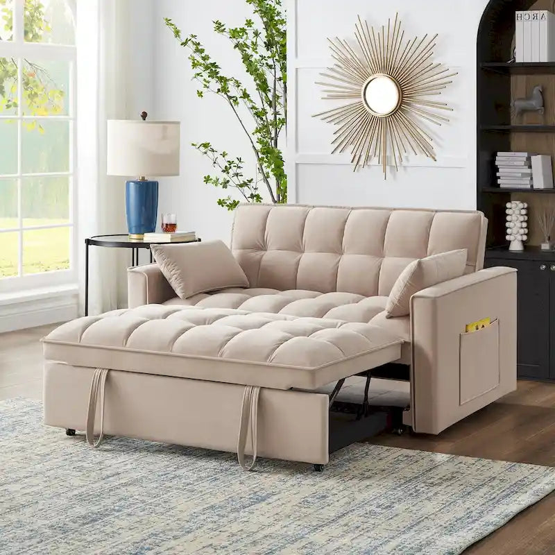 Convertible Loveseat with Adjustable Backrest and Storage Pockets