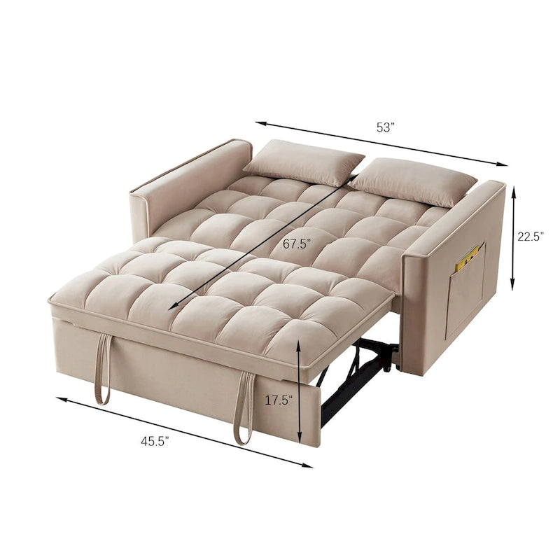 Convertible Loveseat with Adjustable Backrest and Storage Pockets