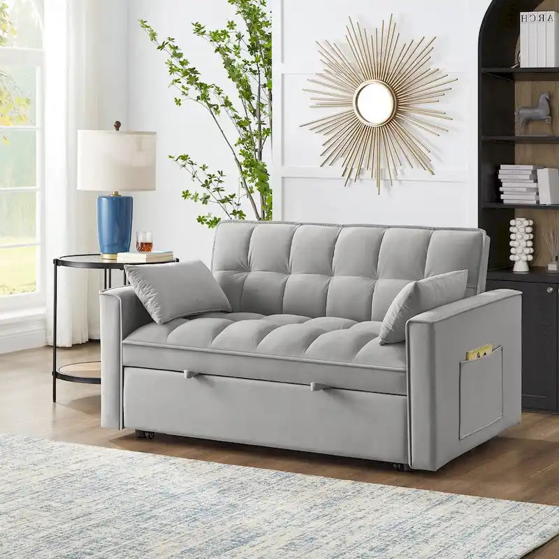 Convertible Loveseat with Adjustable Backrest and Storage Pockets