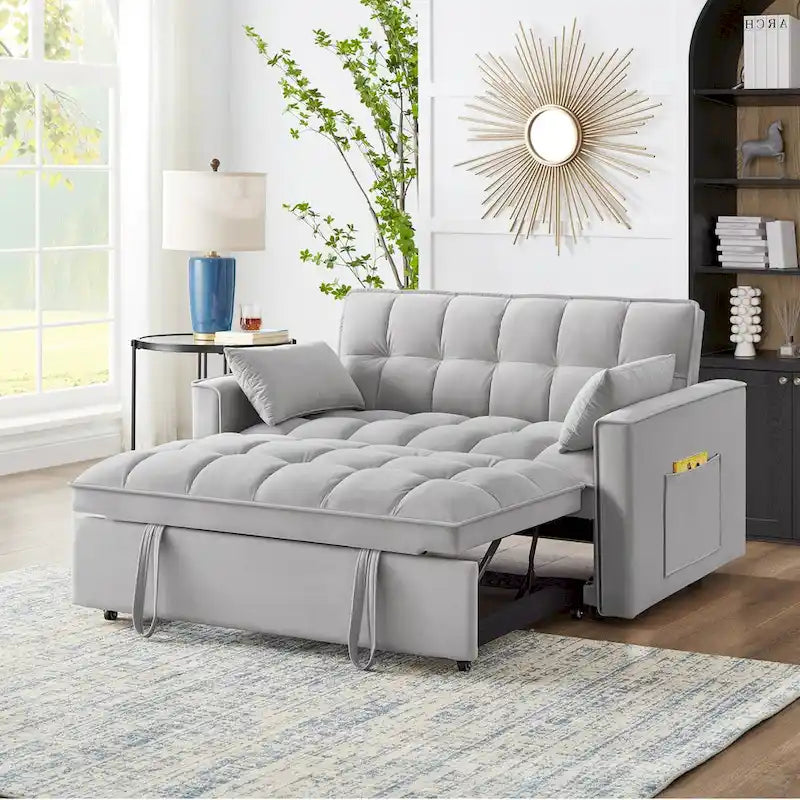 Convertible Loveseat with Adjustable Backrest and Storage Pockets