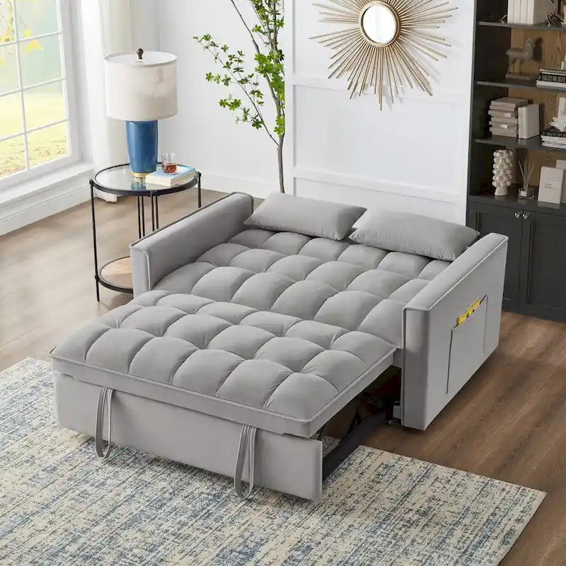 Convertible Loveseat with Adjustable Backrest and Storage Pockets