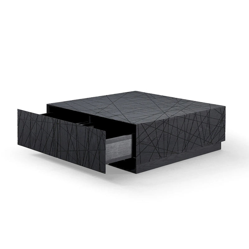 Modrest Kenda Modern Black Oak Square Coffee Table With Storage