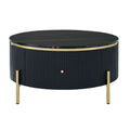 Modern Round Coffee Table with 2 Large Drawers Storage Accent Table with Marble-patterned Tabletop