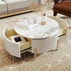 Modern Round Coffee Table with 2 Large Drawers Storage Accent Table with Marble-patterned Tabletop