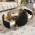 Modern Round Coffee Table with 2 Large Drawers Storage Accent Table with Marble-patterned Tabletop