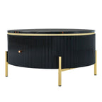Modern Round Coffee Table with 2 Large Drawers Storage Accent Table with Marble-patterned Tabletop