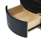 Modern Round Coffee Table with 2 Large Drawers Storage Accent Table with Marble-patterned Tabletop