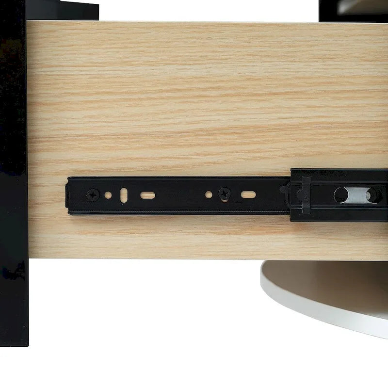 Modern Round Coffee Table with 2 Large Drawers Storage Accent Table with Marble-patterned Tabletop