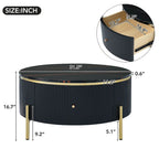 Modern Round Coffee Table with 2 Large Drawers Storage Accent Table with Marble-patterned Tabletop
