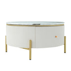 Modern Round Coffee Table with 2 Large Drawers Storage Accent Table with Marble-patterned Tabletop