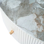 Modern Round Coffee Table with 2 Large Drawers Storage Accent Table with Marble-patterned Tabletop