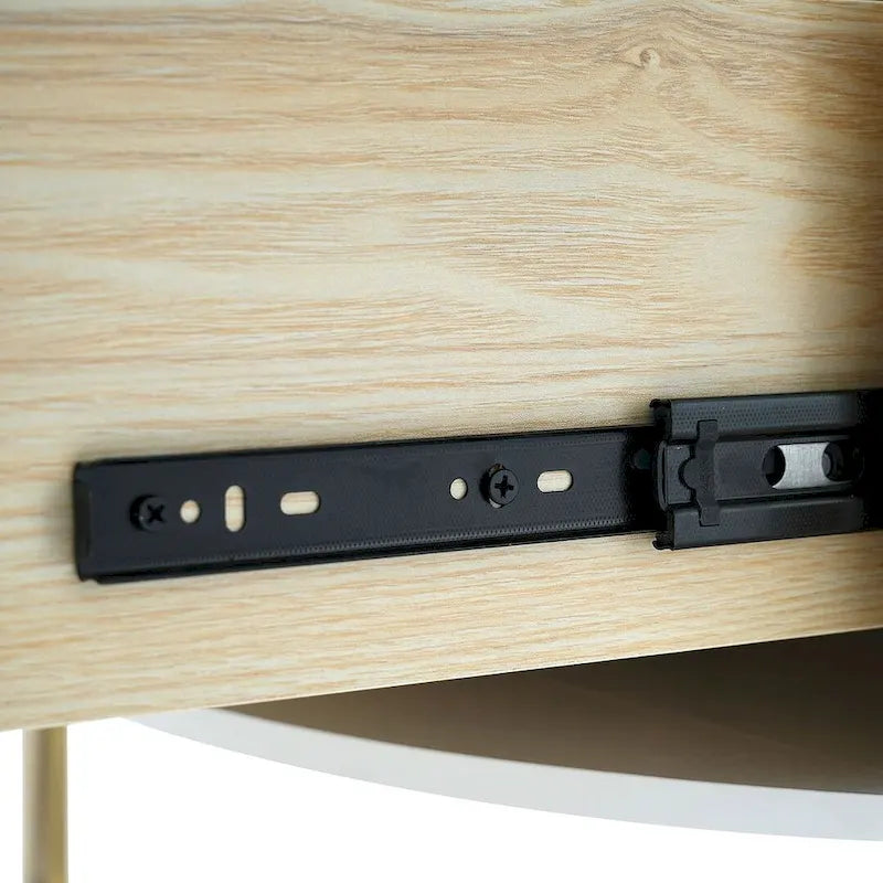 Modern Round Coffee Table with 2 Large Drawers Storage Accent Table with Marble-patterned Tabletop