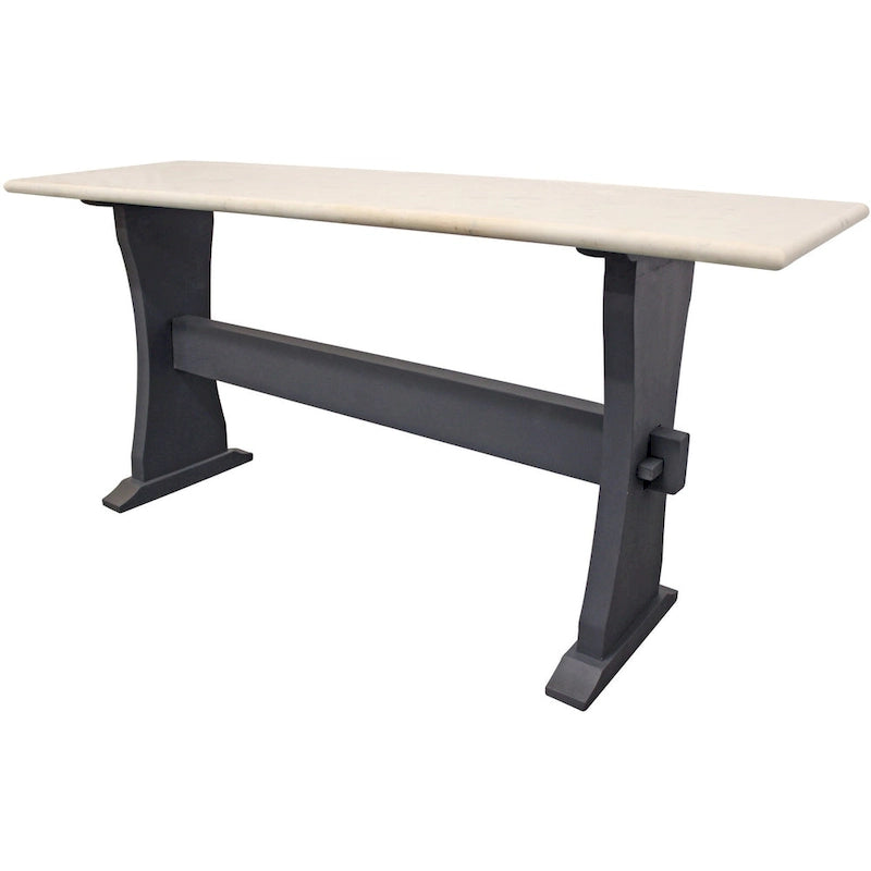 HomeRoots 70 Ivory and Black Genuine Marble Trestle Console Table - 70