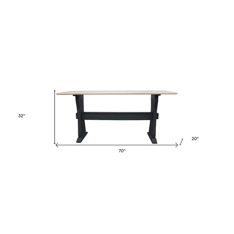 HomeRoots 70 Ivory and Black Genuine Marble Trestle Console Table - 70