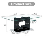 A rectangular modern coffee table with tempered glass tabletop and wooden color MDF legs. Suitable for living room.