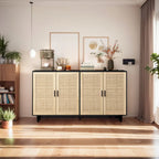 Functional 4 Door Rattan Decorative Storage Cabinet