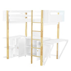 Wood Loft Bed With Built-in Storage Cabinet, Cubes and Foldable desk
