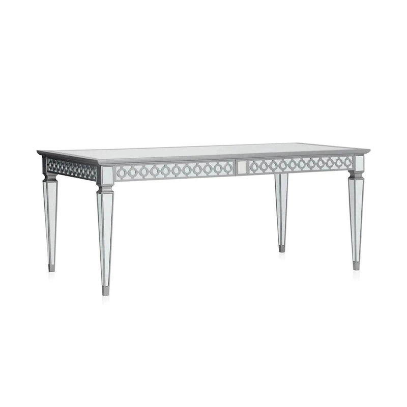 Ada 72-90 Inch Dining Table, Extendable Rectangular Top, Mirrored, Silver