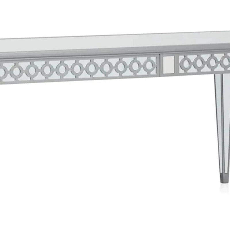 Ada 72-90 Inch Dining Table, Extendable Rectangular Top, Mirrored, Silver