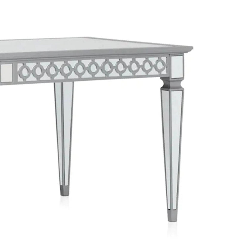 Ada 72-90 Inch Dining Table, Extendable Rectangular Top, Mirrored, Silver