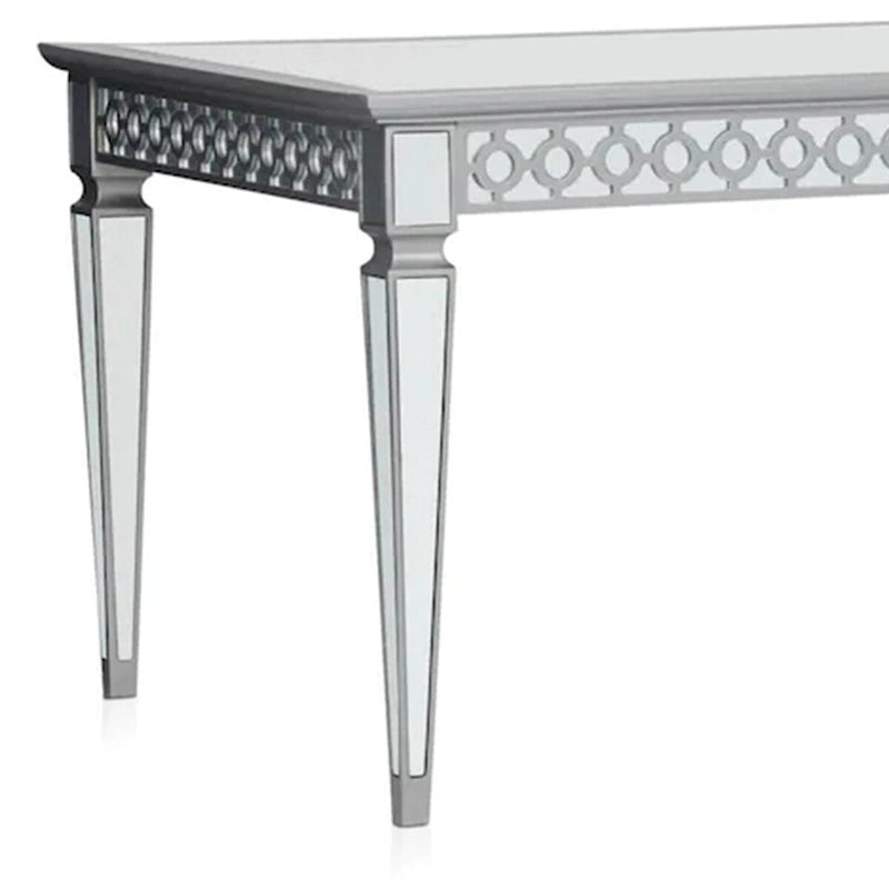 Ada 72-90 Inch Dining Table, Extendable Rectangular Top, Mirrored, Silver