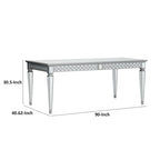 Ada 72-90 Inch Dining Table, Extendable Rectangular Top, Mirrored, Silver