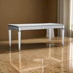 Ada 72-90 Inch Dining Table, Extendable Rectangular Top, Mirrored, Silver