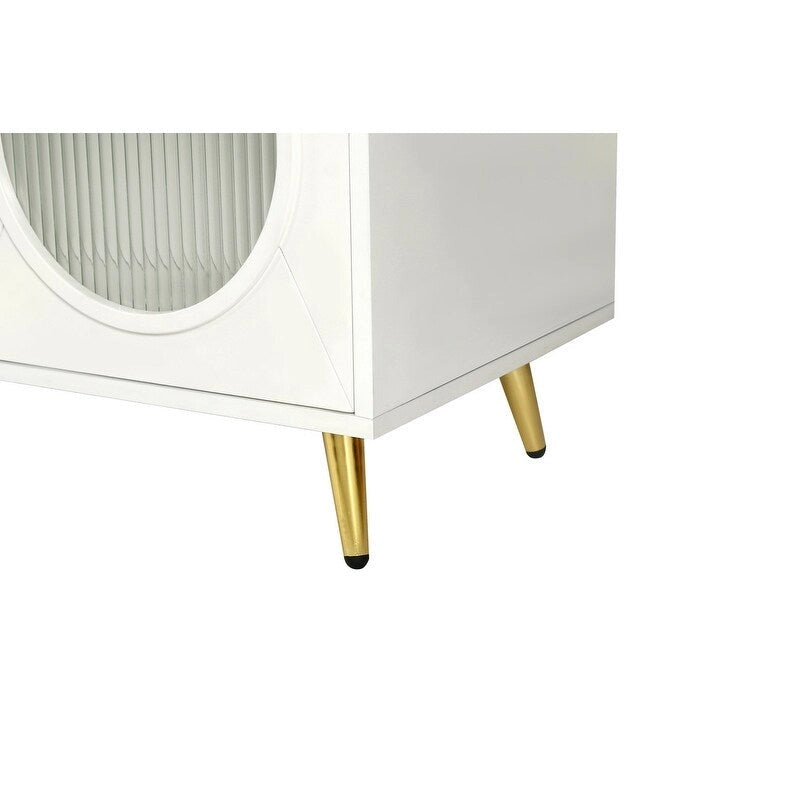 Grondin Mid-Century Modern Style 59.8 Wide Sideboard Buffet with Fluted Tempered Glass Doors and Adjustable Shelves