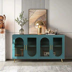 Grondin Mid-Century Modern Style 59.8 Wide Sideboard Buffet with Fluted Tempered Glass Doors and Adjustable Shelves